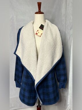 NWT Leehanton Blue Plaid Sherpa Lined Cardigan Jacket Medium